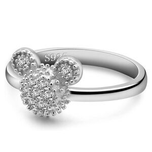 .925 Sterling Silver with White Diamond Cubic Zirconia Mickey Mouse Ring Size 7